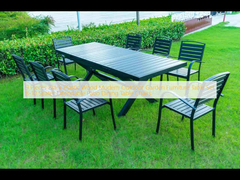 9 peças preto madeira de plástico mobiliário de jardim de jardim moderno conjunto de mesa de 8-10 lugares prorrogável Patio cadeiras de mesa de jantar